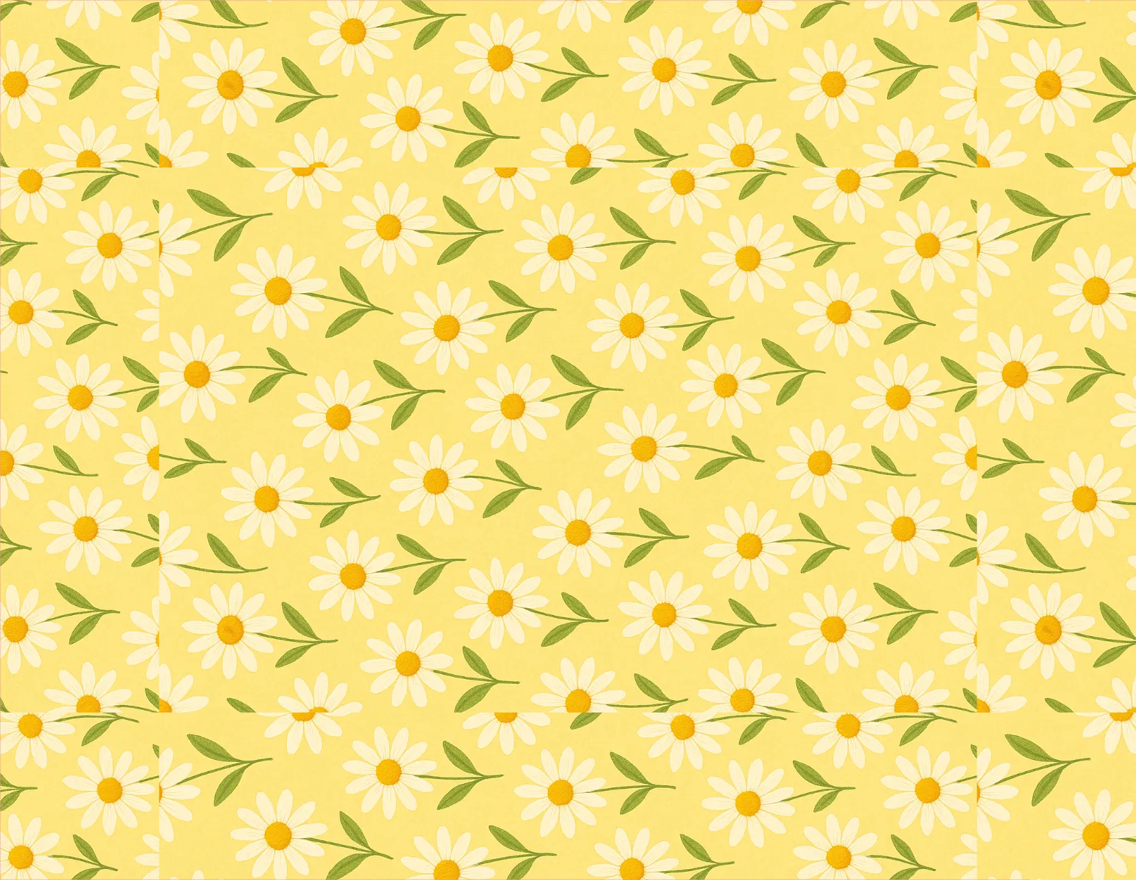 Pattern of white daisies with yellow centers on a yellow background