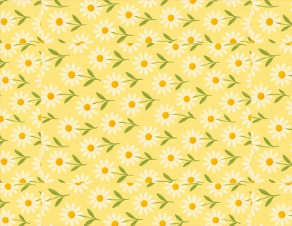 Pattern of white daisies with yellow centers on a yellow background
