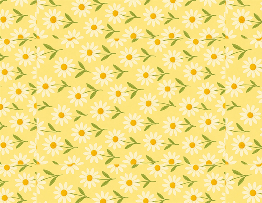 Pattern of white daisies with yellow centers on a yellow background
