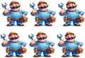 Six instances of a cartoon character named 'Mr. Fix It' holding a wrench.