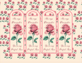 Set of four pink bookmarks with floral design and text on a floral background