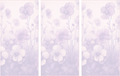 Three panels of a floral design with light purple flowers on a matching background.