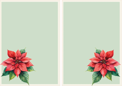 Two poinsettia flowers on a light green background