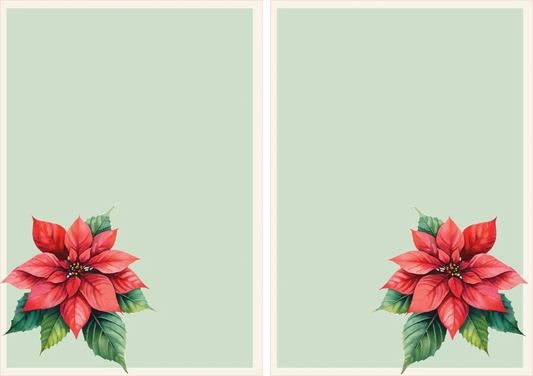 Two poinsettia flowers on a light green background