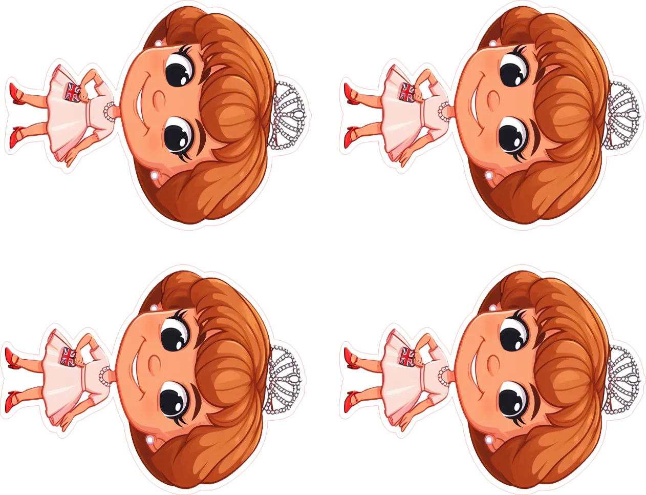 Cartoon character head with a dress and tiara on a white background