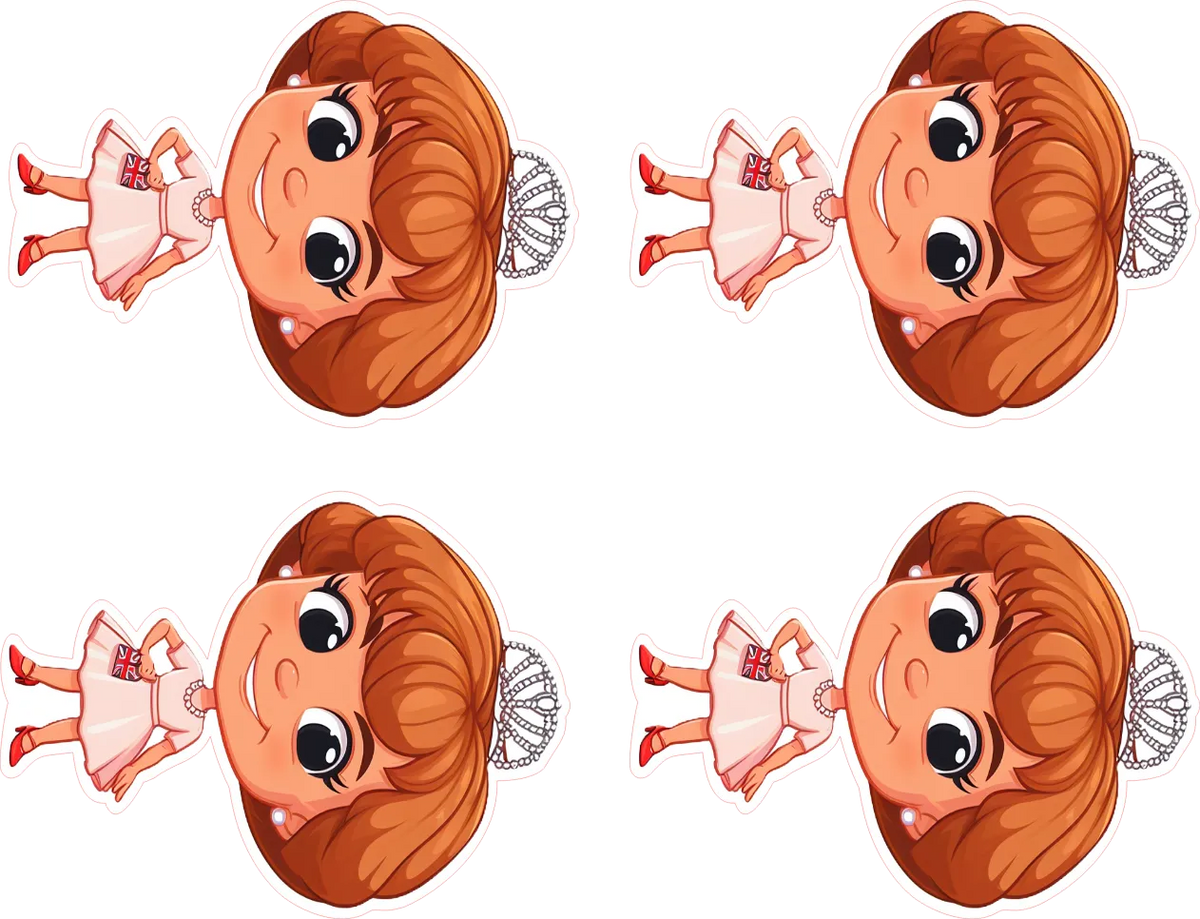 Cartoon character head with a dress and tiara on a white background