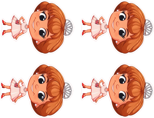 Cartoon character head with a dress and tiara on a white background