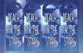 Four identical motivational phrases 'REACH FOR THE STARS' on a blue background with star patterns.