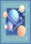 Illustration of a planet with 'Reach for the stars' text on a blue background