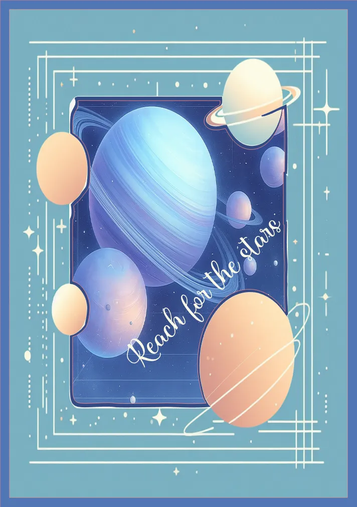 Illustration of a planet with 'Reach for the stars' text on a blue background