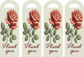 Four identical bookmarks with a rose design and 'Thank you' text on a beige background.