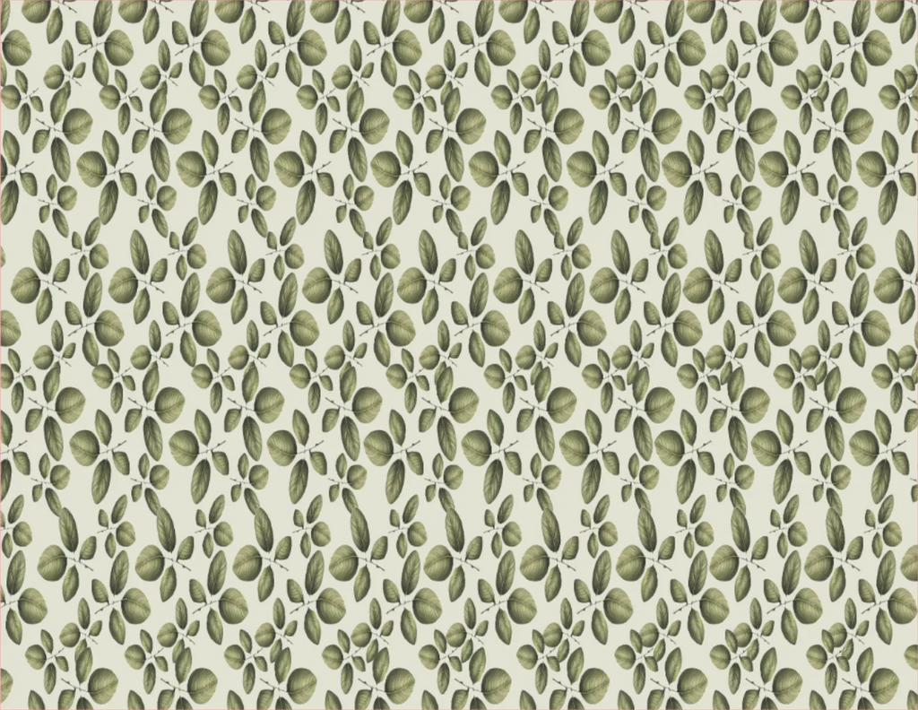 Pattern of green leaves on a beige background