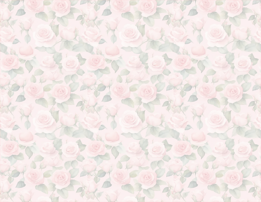 Pattern of pink roses on a light green background