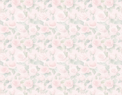 Pattern of pink roses on a light green background