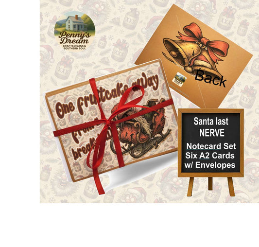 Set of Christmas-themed cards with red ribbons on a decorative background