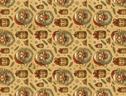 Patterned design with cartoon hedgehogs and Christmas elements on a beige background