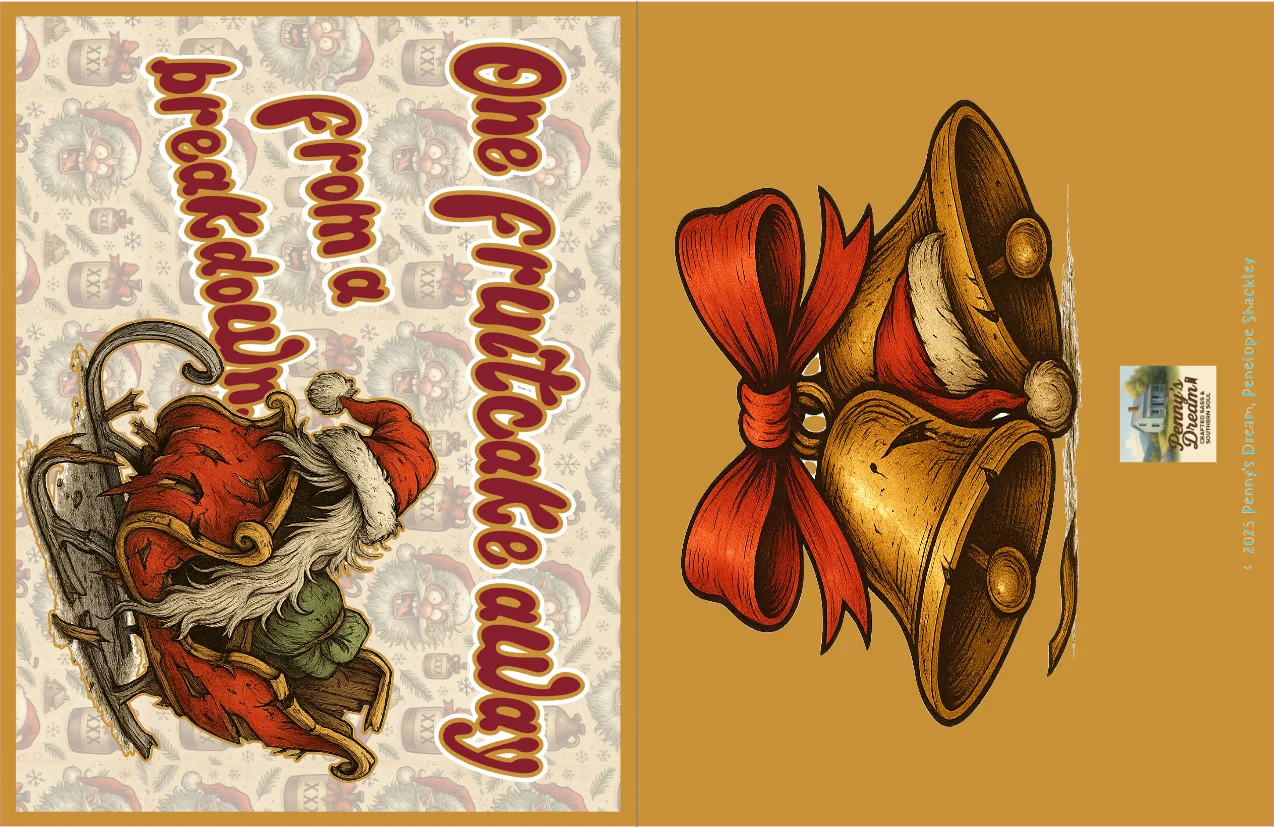 Vintage-style card with Santa Claus and bells on a gold background