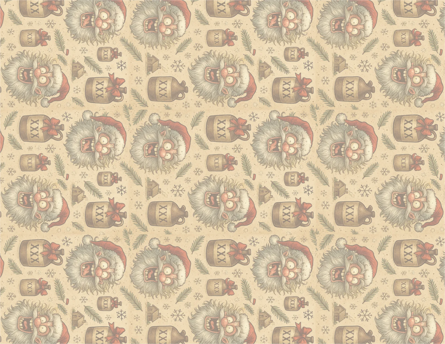 Patterned wallpaper with decorative elements on a beige background