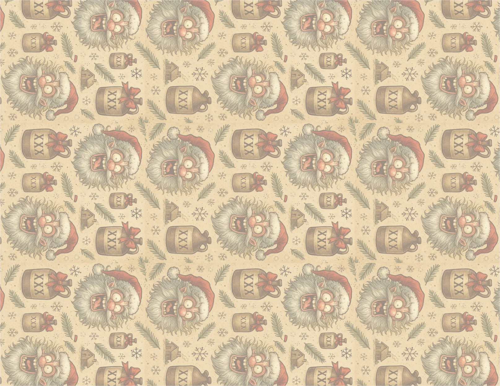 Patterned wallpaper with decorative elements on a beige background
