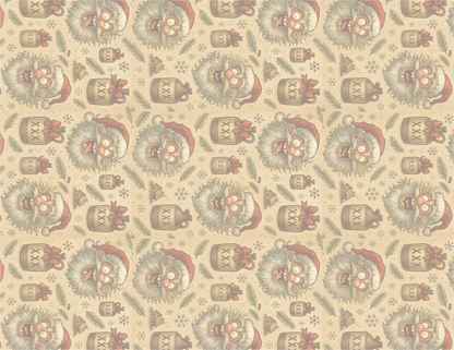 Patterned wallpaper with decorative elements on a beige background