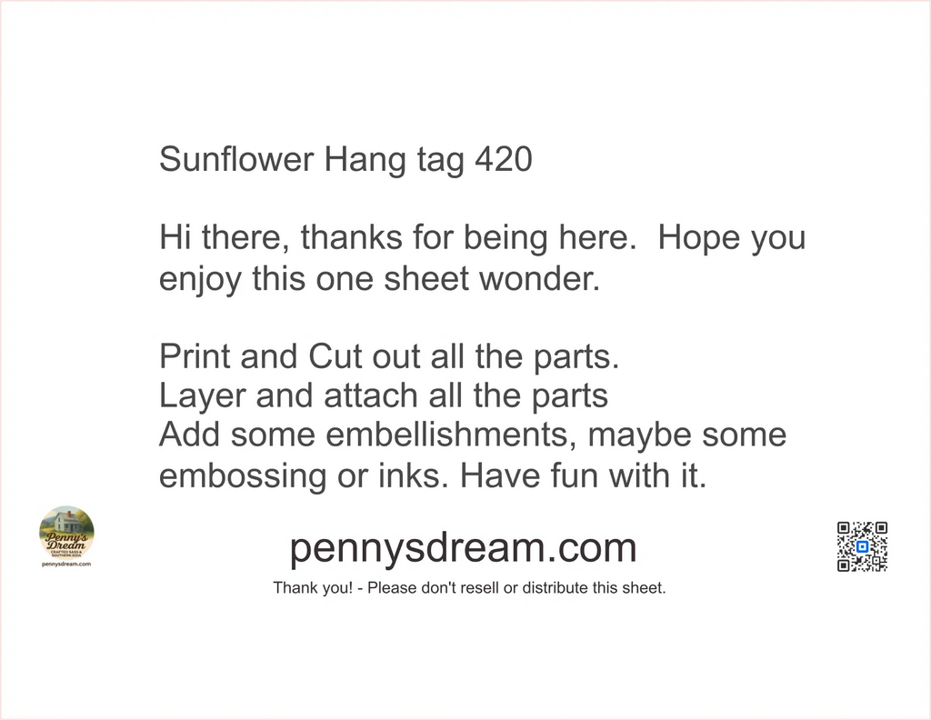 Text-based instruction sheet for a sunflower-themed craft project with a website URL at the bottom.