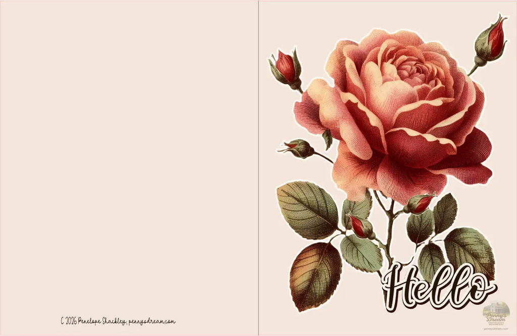 Watercolor Rose A2 Notecard – Digital Download