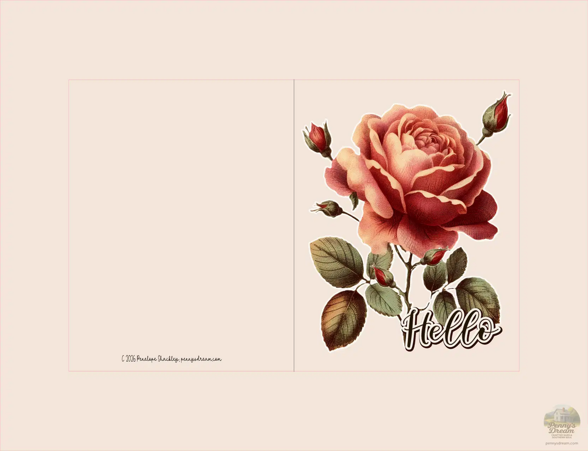 Watercolor Rose A2 Notecard – Digital Download
