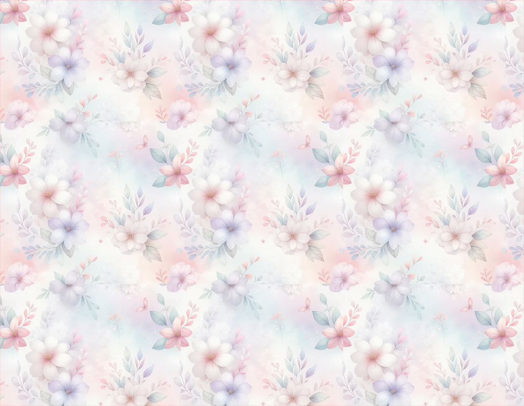 Pastel floral pattern on a light blue background