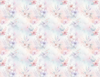 Pastel floral pattern on a light blue background