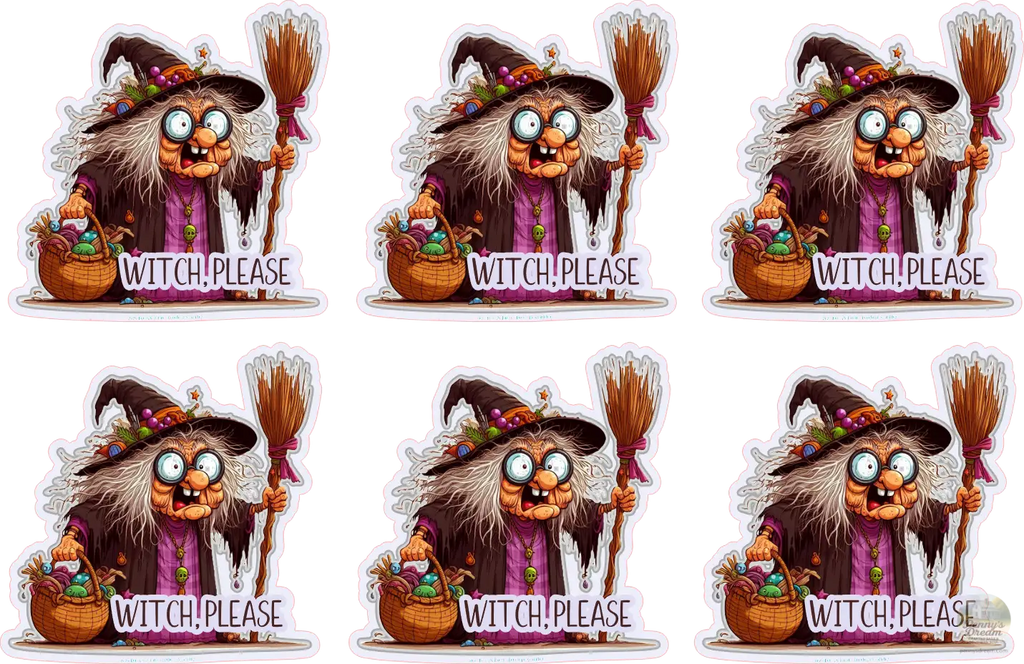 Printable Halloween Sticker Sheet – "Witch, Please" Die-Cut SVG, PNG Digital Download