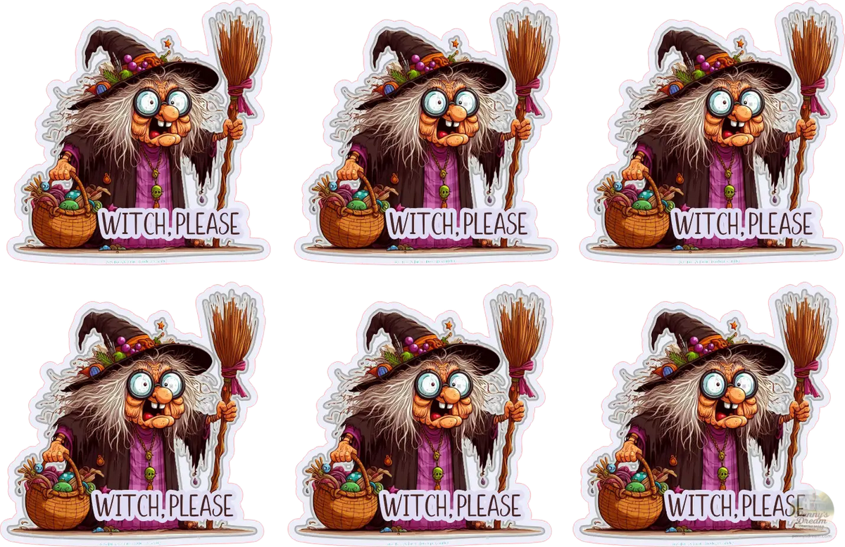Printable Halloween Sticker Sheet – "Witch, Please" Die-Cut SVG, PNG Digital Download