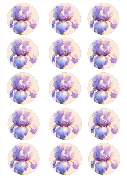 Repetition of purple flower illustrations on a light background