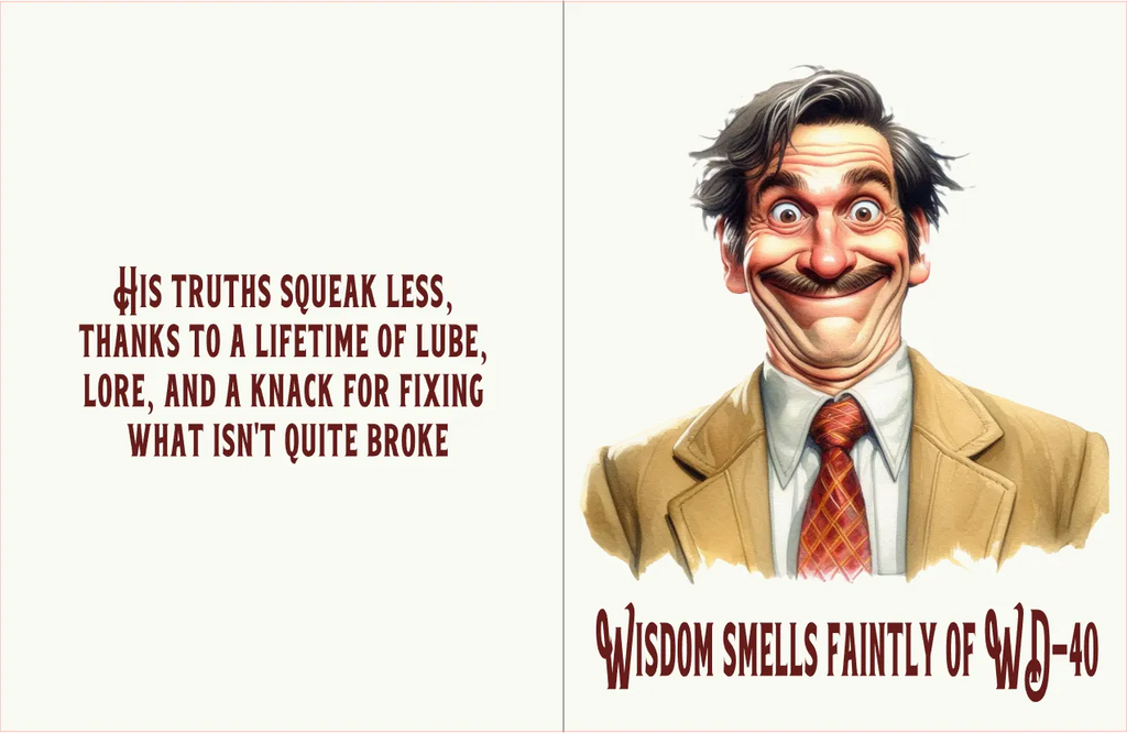 Cartoon character with a humorous quote about WD-40 on a white background