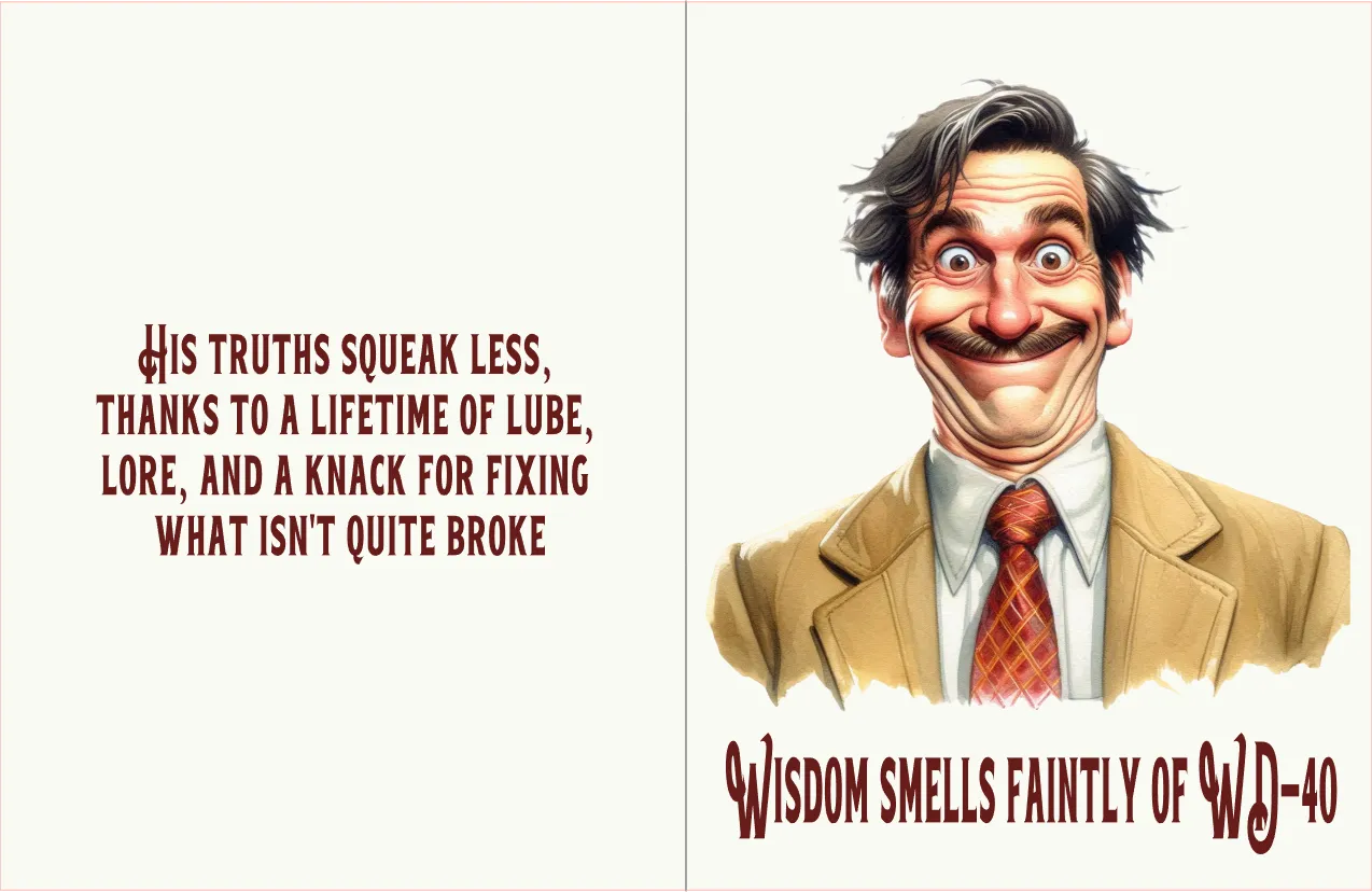Cartoon character with a humorous quote about WD-40 on a white background
