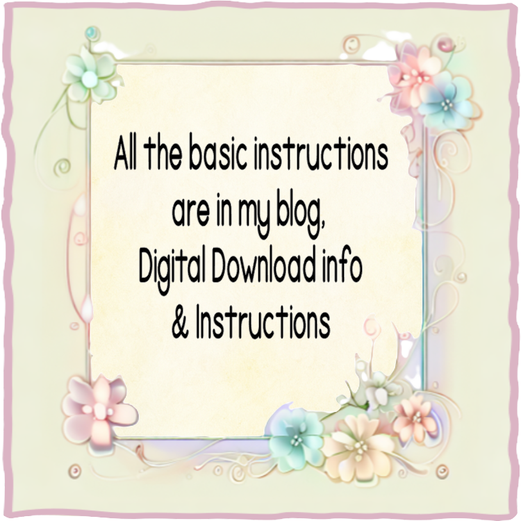 Floral decorative border with text about blog instructions and digital downloads.