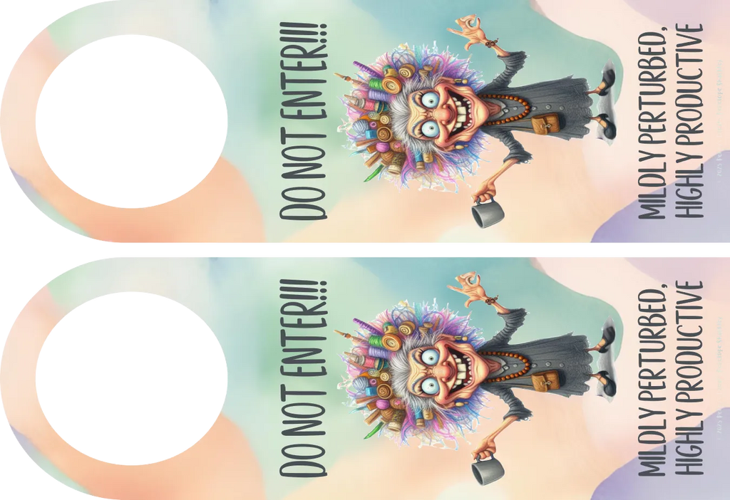 Decorative door hanger with cartoon character and text 'DO NOT ENTER!!!' on a pastel background.