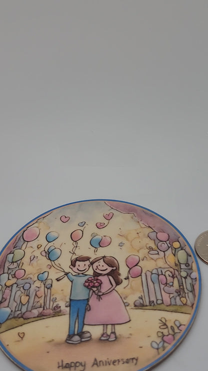 Happy Anniversary Wooden Magnet – Celebrating Couple – 4x4 Handmade Decor – Love Collection – 2026 Edition