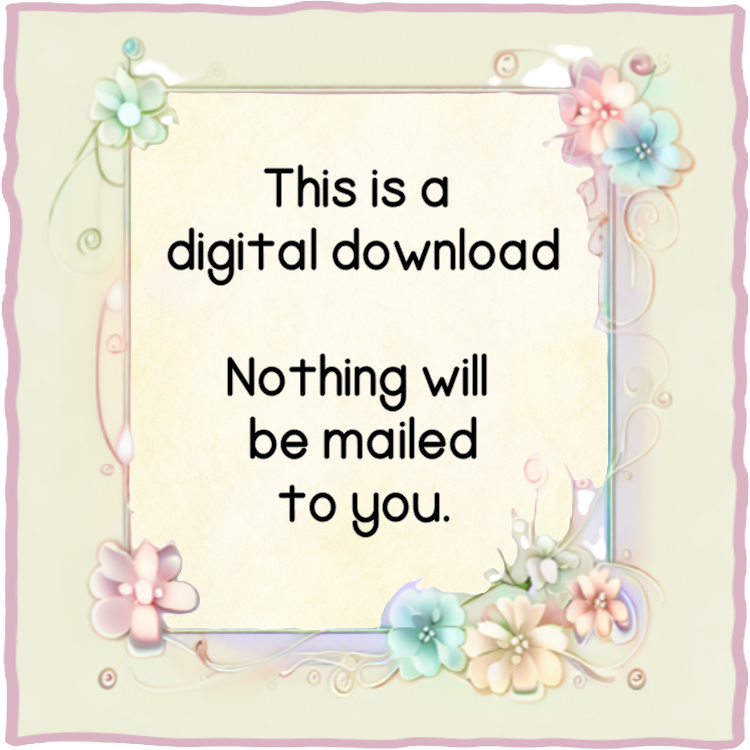 Digital download notice with floral frame and text on a light background