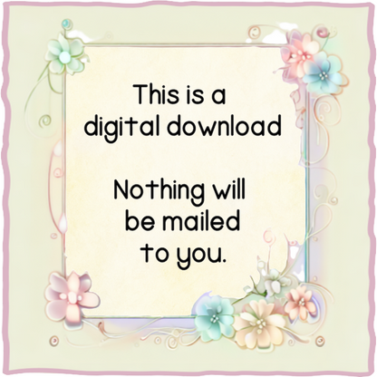 Digital download notice with floral frame and text on a light background