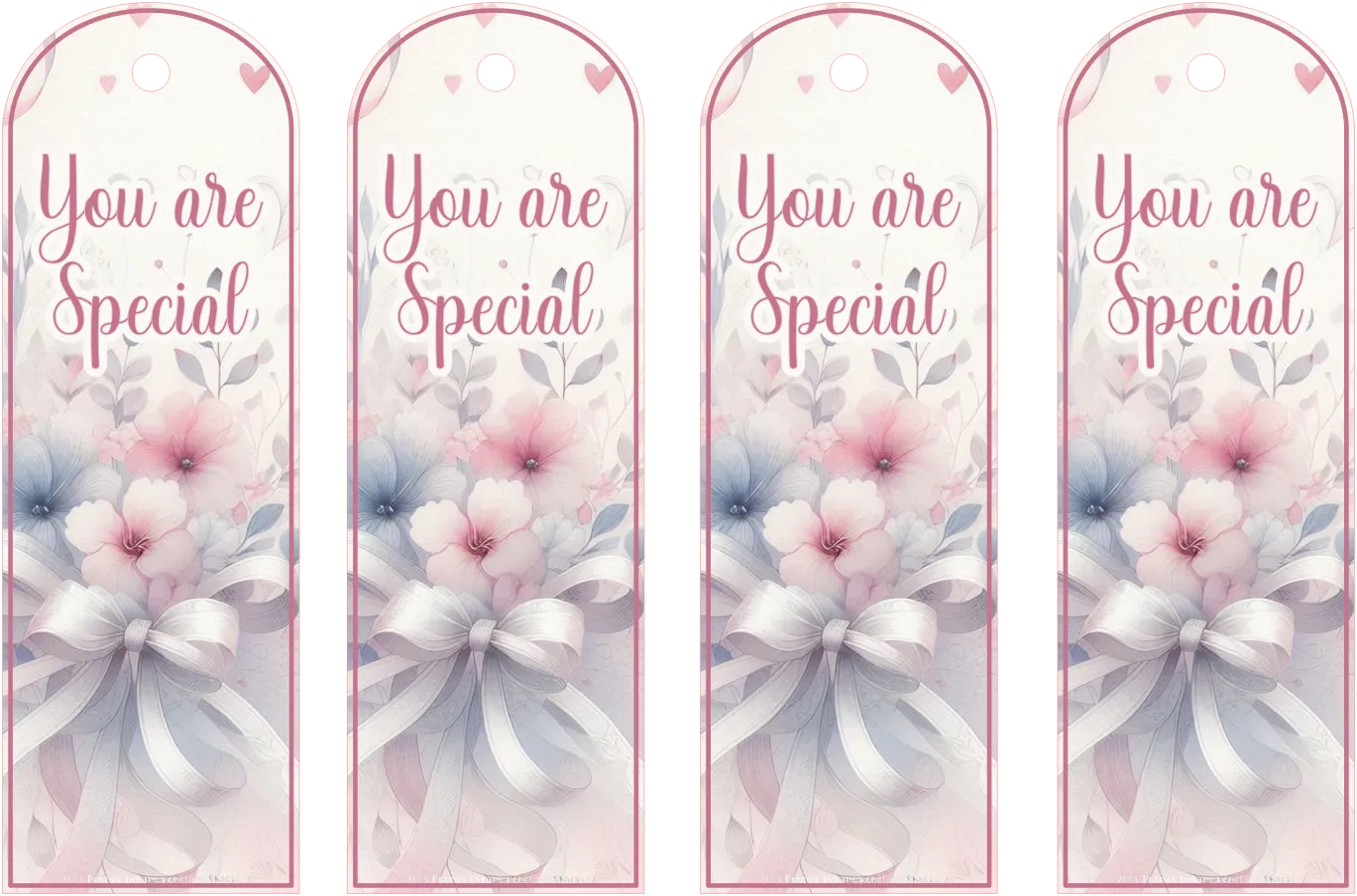 Four floral bookmarks with 'You are Special' text on a white background