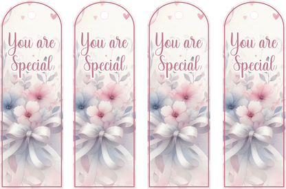 Four floral bookmarks with 'You are Special' text on a white background