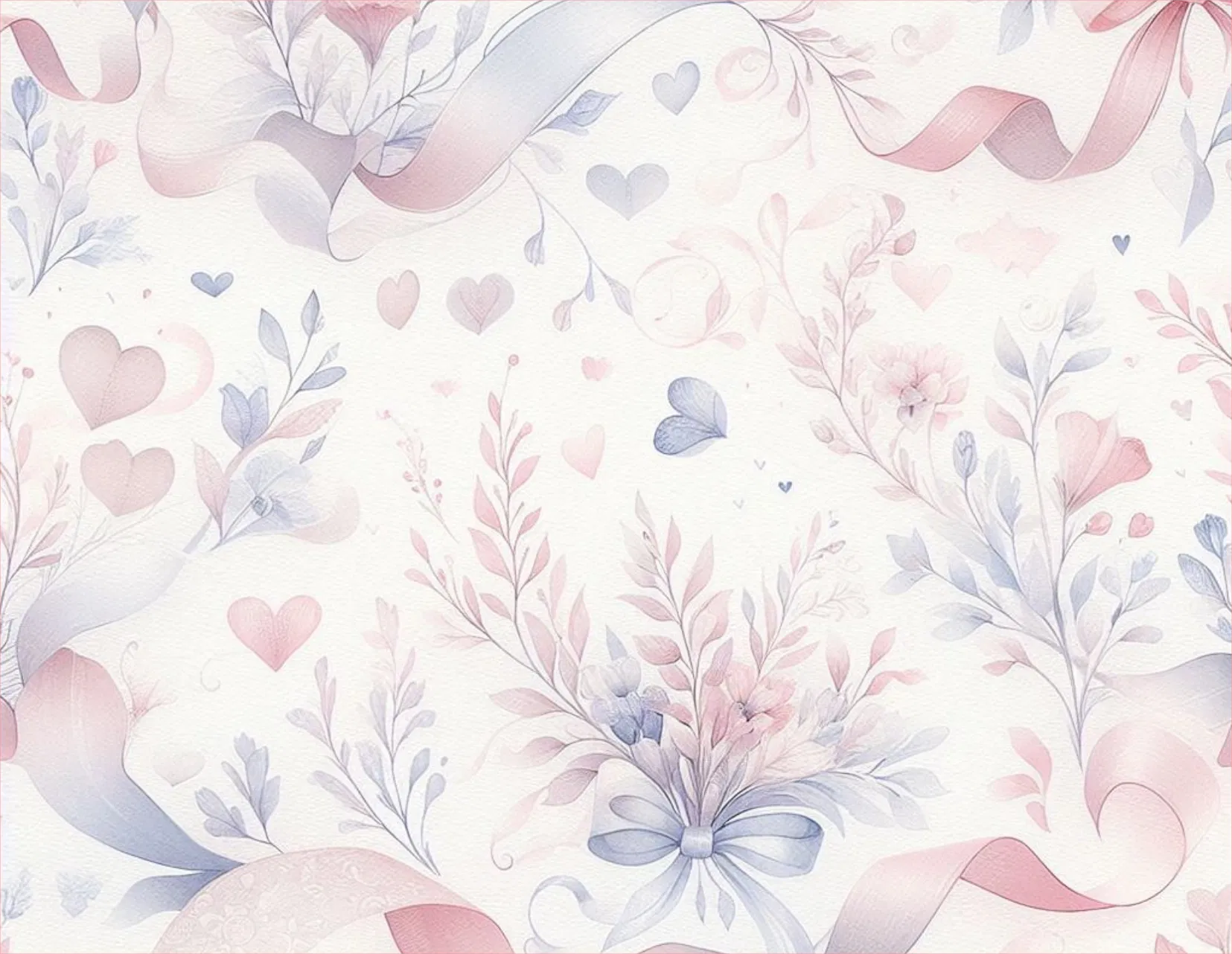 Pastel floral and ribbon pattern on a white background