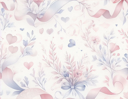 Pastel floral and ribbon pattern on a white background